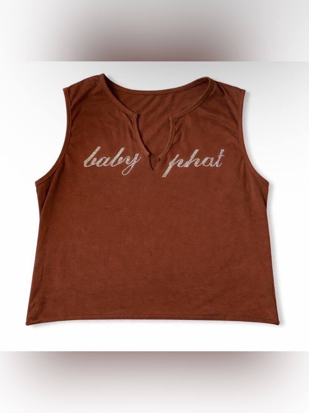 🤎Baby Phat Rhinestone Letter Print Split Notch Neck Tank Top🤎